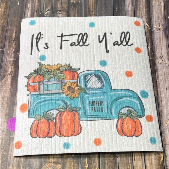 5for$10 Fall Truck Swedish Dishcloths Autumn Absorbent Dish Cloth 7 x 8 Inch - Picture 1 of 10